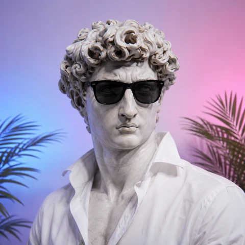 Vapora: a marble bust wearing black sunglasses