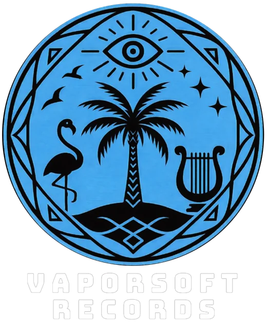 Vaporsoft Records blue seal and white wordmark